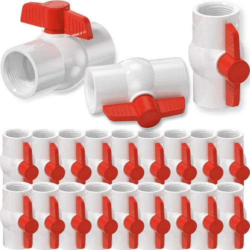 Vista 14 de Válvula de bola de PVC NPT de 1 pulgada, válvulas de tubería de agua de PVC SCH40 roscadas, válvula de bola de cierre de agua con mango en T roja