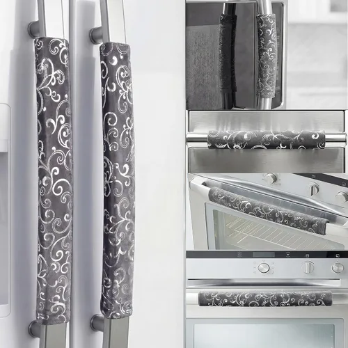 Vista 10 de Volecy 5 fundas para manijas de puerta de refrigerador, decoraciones de terciopelo rojo navideño que mantienen el electrodoméstico limpio