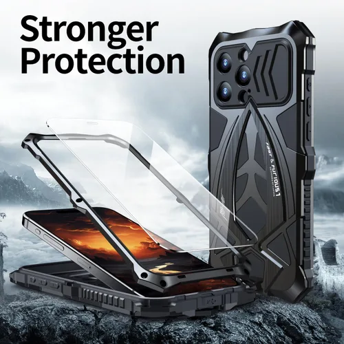 Vista 4 de Armor - Funda compatible con iPhone 14 Pro Max 2022 con protector de pantalla de metal de grado militar, silicona resistente de 360, a prueba