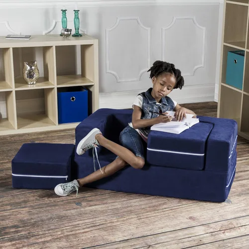 Vista 9 de Jaxx Zipline - Sofá biplaza modular para niños, otomana y tumbona plegable, color carbón