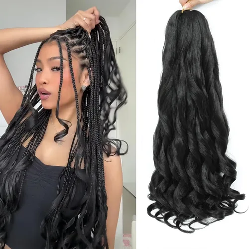 Vista 13 de YUUYEE Cabello rizado con trenzas francesas de 14 pulgadas, 8 paquetes de cabello rizado preestirado con ondas sueltas y trenzas de ganchillo de 1b