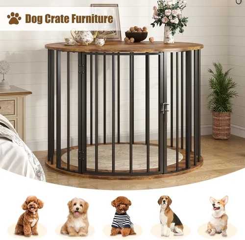 Vista 7 de Mueble de jaula para perros de 32 pulgadas para perros grandes y medianos, perrera de madera para interiores, mesa auxiliar decorativa para casa