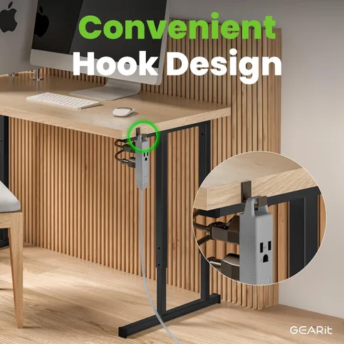 Vista 8 de GEARit Cable de extensión corto con enchufe plano giratorio de 360° y 3 tomas (2 pies, gris) 16AWG/13A Cable de 3 clavijas, Protector de toma