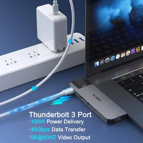 Vista 3 de MOKiN Adaptador multipuerto USB C Hub Mac Dongle para MacBook Pro/Air con puerto HDMI 4K, Gigabit Ethernet, 2 USB, lector de tarjetas TF/SD, USB-C
