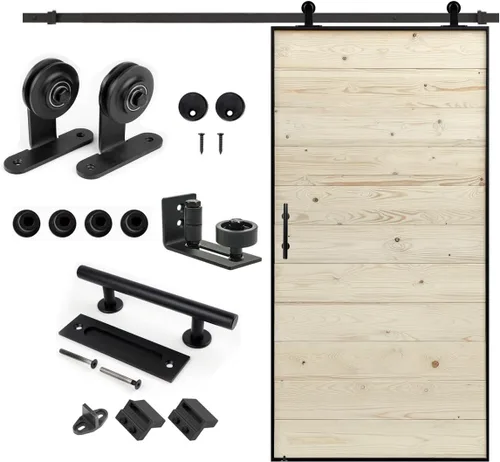 Vista 20 de S&Z tophand® Puerta de granero marrón de 20 pulgadas x 84 pulgadas con kit de herramientas corredizas de 5 pies, marco de acero inoxidable de 20 a