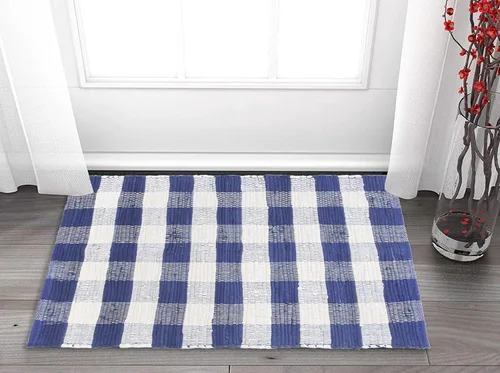 Vista 6 de GLAMBURG Alfombra de cuadros de búfalo de algodón lavable, tapete de bienvenida a cuadros tejida a mano 18x30 para cocina, baño, porche, lavandería