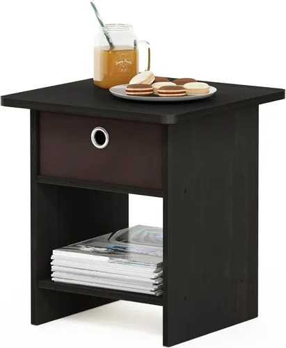 Vista 36 de Mesa de noche con cajón Furinno, Madera, Marrón oscuro/Negro