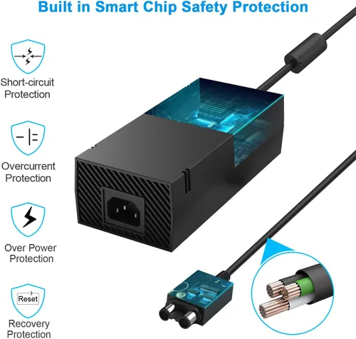 Vista 3 de Ukor Adaptador de alimentación de ladrillo para Xbox One versión de bajo ruido Adaptador de CA Xbox de repuesto para cable de alimentación