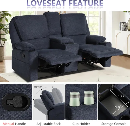 Vista 37 de KIGOTY Juego de 2 muebles de sala de estar, el juego de sofá reclinable incluye sofá reclinable reclinable y silla reclinable de masaje, juego