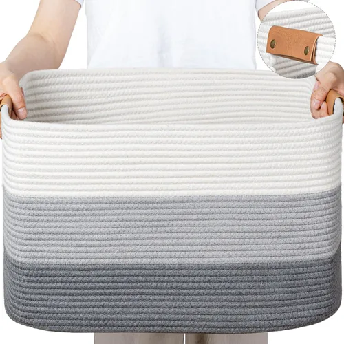 Vista 17 de danpinera Cesta Tejida Grande, Cesta para Mantas de 108 L para Sala de Estar, Contenedor de Guardería para Organizar Juguetes y Ropa Sucia, Cesta