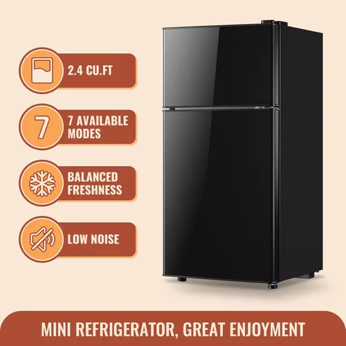Vista 4 de DEMULLER - Refrigerador mini de 2.4 pies cúbicos con puertas dobles, pequeño refrigerador con congelador separado y control de temperatura ajustable