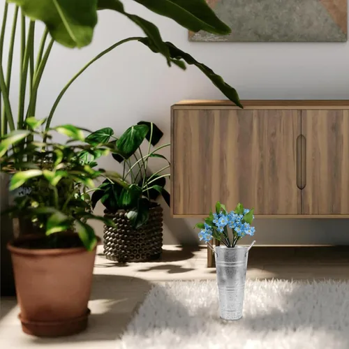 Vista 7 de GANAZONO 1 cubo de hoja, jarrones altos para piso, decoración de plantas, decoración galvanizada para escritorio, jarrones decorativos franceses