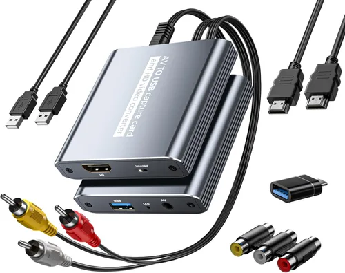 Tarjeta de captura VHS a digital - Tarjeta de captura de video USB con salida de bucle HDMI, RCA AV a USB para VCR/DVD/Hi8/PS2/Wii, convertidor Gris
