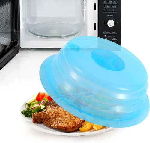 Vista 2 de Kichwit, cubierta de plato para microondas de silicona plegable, apta para lavavajillas y sin BPA, azul, 10.2