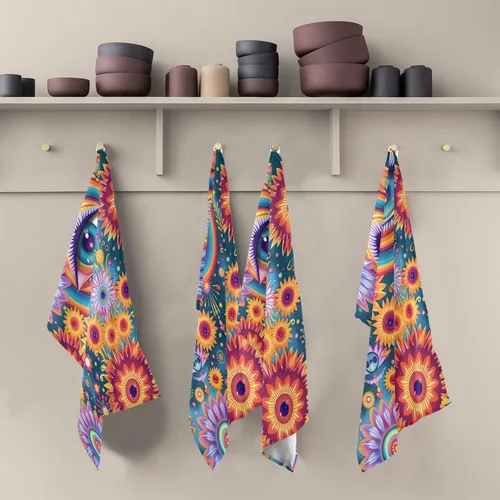 Vista 5 de GAIREG Psychedelic Colorful Retro Flowers Hand Towel Kitchen, 28x18 Inch Absorbent Spring Towels Kitchen