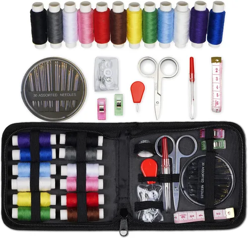 Kit de costura, más del 80 suministros de costura premium, 38 bobinas de hilo. Mini kit de costura de viaje, costura para principiantes, kit de
