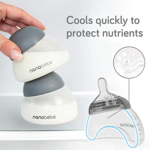Vista 4 de Nanobebe - Juego de biberones anticólicos para leche materna con chupetes de silicona, calentador de biberones, adaptador de extractor de leche