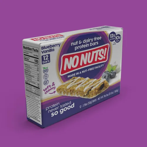 Vista 3 de ¡No Nuts! Barras de proteínas veganas 100% sin nueces, sin lácteos, arándanos y vainilla, orgánicas, kosher, sin huevos, sin OGM y sin lácteos