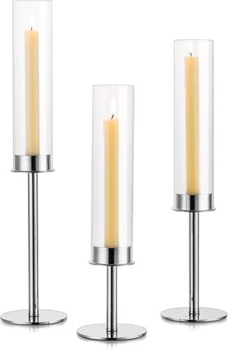 Vista 13 de Candelabros cónicos de huracán: portavelas de cristal dorado, decoración con cubierta de vidrio para boda, centro de mesa, fiesta, cumpleaños