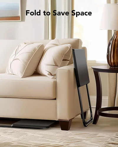 Vista 6 de HUANUO Mesa plegable para TV, mesa estable sin necesidad de montaje, bandeja de TV para comer, mesas plegables para aperitivos para cama y sofá Negro