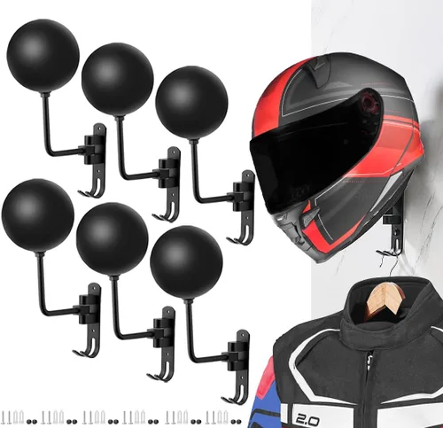 Vista 7 de SANGMO Soporte de casco de motocicleta de 180°, soporte de casco de metal giratorio para montar en la pared, soporte para casco de motocicleta con 2