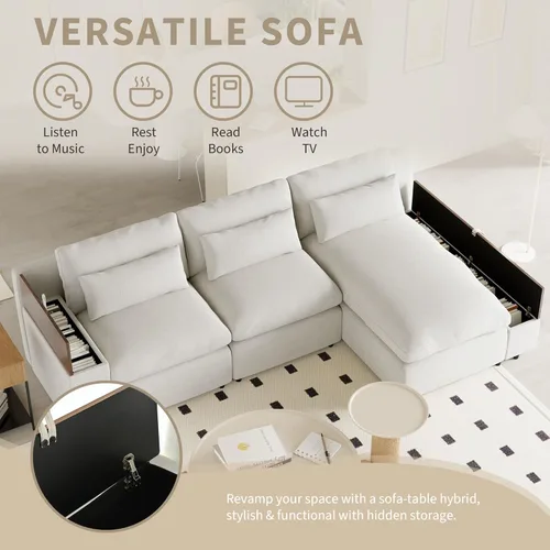 Vista 156 de Sofá modular de felpilla con tapicería en forma de L, sofá modular de 4 asientos con otomana extraíble y 5 almohadas para sala de estar, apartamento