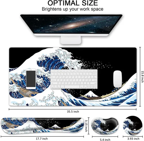 Vista 7 de Juego de alfombrillas de mouse para teclado, alfombrilla de mouse grande para juegos + reposamuñecas para teclado + juego de posavasos, 4