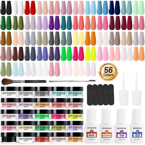OpenLive Kit de polvo de inmersión para uñas, kit de inicio de polvo de inmersión de uñas de 56 colores, secado rápido, para manicura de inmersión