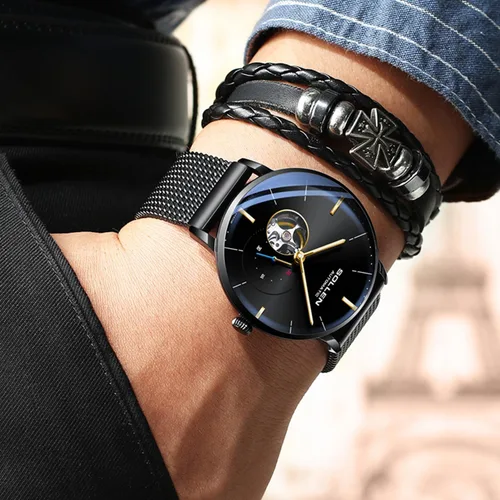 Vista 2 de SOLLEN Automatic Watch for Men, Minimalist and Slim Automatic Watches for Men, Waterproof Men's Wrist Watch with Stainless Steel Mesh Strap - 42mm
