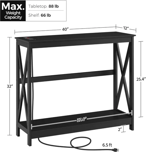 Vista 43 de Yaheetech Mesa de entrada de madera, mesa de consola para entrada, mesa de sofá de 2 niveles con estante de almacenamiento para sala de estar, Blanco