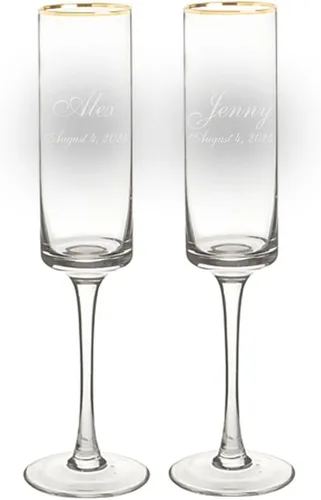 Vista 10 de Copas de champán con borde dorado, 8 onzas, juego de 2, regalos de boda para la pareja, recepción de boda/mesa principal