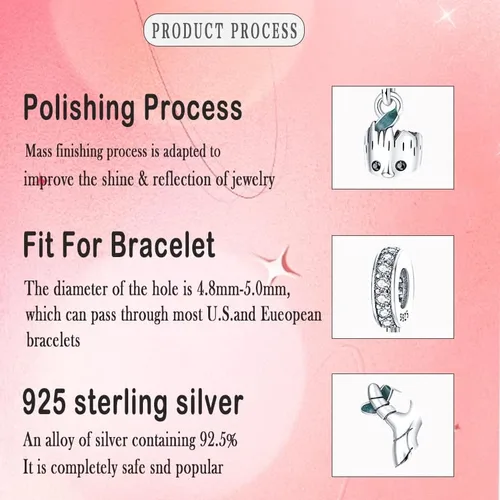 Vista 4 de Abalorio de plata de ley 925 para pulseras y collares Pandora para mujer, circonitas cúbicas 5A, cuentas de joyería