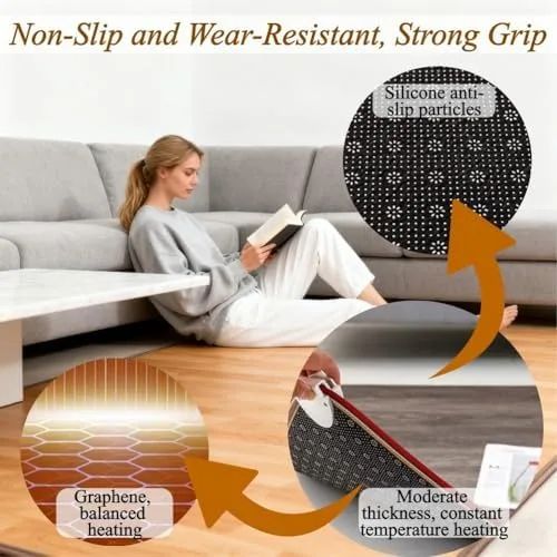 Vista 6 de Electric Heated Area Rug - Radiant Floor Heater with Adjustable Temp, 12-Hour Timer, Cozy Indoor Comfort for Living Room & Office, Large 140 x 200