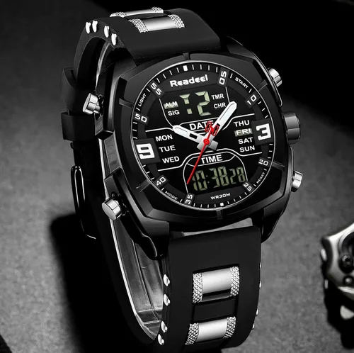 Vista 5 de Youwen - Reloj de pulsera para hombre, multifunción, con LED, de cuarzo, digital, impermeable, con cronógrafo, para hombre, Cronógrafo, digital