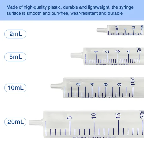 Vista 4 de Paquete de 50 jeringas de plástico de 0.1 fl oz, jeringa deslizante Luer, utilizada en laboratorios científicos, recarga de líquidos, manualidades
