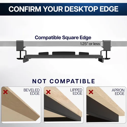 Vista 7 de VIVO Bandeja pequeña para teclado, extraíble debajo del escritorio con sistema de montaje de abrazadera C extra resistente, plataforma deslizante