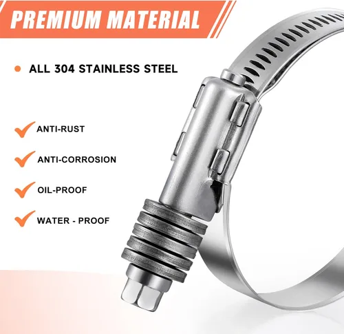 Vista 5 de Paquete de 4 abrazaderas de manguera sin fin de alta resistencia, rango ajustable de 1 14"-2 18" (1.260-2.126 in) 304 abrazaderas de manguera