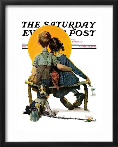 Vista 2 de ART.COM Norman Rockwell - Cubierta para poste de pared con estampado giclée Little Spooners or Sunset Saturday Evening Post, 24 de abril de 1926