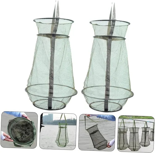 Vista 3 de CLISPEED Red de mantenimiento de pesca, 2 unidades, trampas de pesca para cebo, pesca de pescado, red de pesca, cesta de pesca plegable portátil