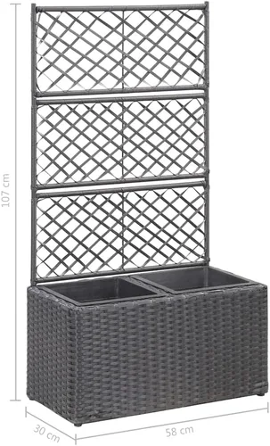Vista 7 de Cama elevada enrejada con 2 macetas de 22.8 x 11.8 x 42.1 pulgadas, de ratán negro, cama de jardín elevada, macetas al aire libre para jardín