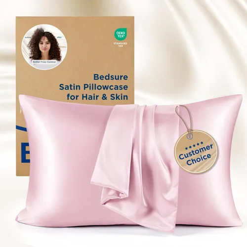 Vista 25 de Bedsure Paquete de 2 fundas de almohada de satén similares a las fundas de almohada de seda tamaño estándar, funda de almohada para mujeres que