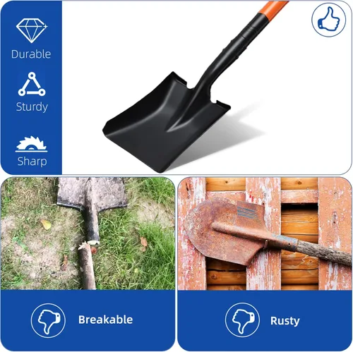 Vista 3 de Pala cuadrada pequeña para excavar con mango de metal, pala pequeña resistente de 43.3 pulgadas, palas de trinchera, ideal para excavar, jardinería
