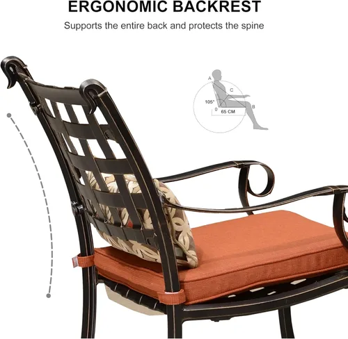 Vista 4 de PURPLE LEAF Juego de comedor de 9 piezas de muebles de aluminio fundido con mesa rectangular para césped, jardín, patio trasero, terraza