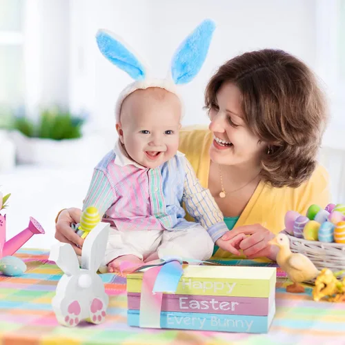 Vista 5 de Ferraycle 4 piezas de decoración de mesa de Pascua, cola de conejo, bandeja escalonada, decoración de mesa de feliz Pascua, centro de mesa