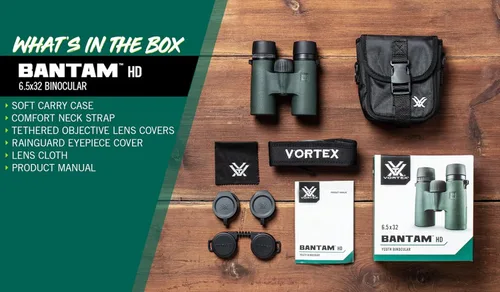 Vista 6 de Vortex Bantam - Binoculares HD de 6.5 x 32 para jóvenes, sistema óptico HD, revestimientos de lentes XR, armadura de goma, trípode adaptable