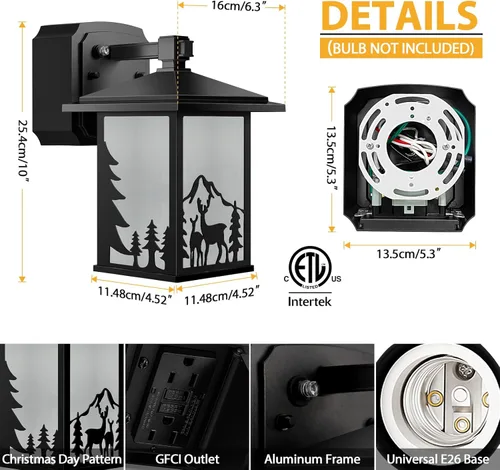 Vista 6 de Luces de porche con salida GFCI, luz exterior del anochecer al amanecer con tomacorriente, 3 modos de iluminación, lámparas de pared, faroles