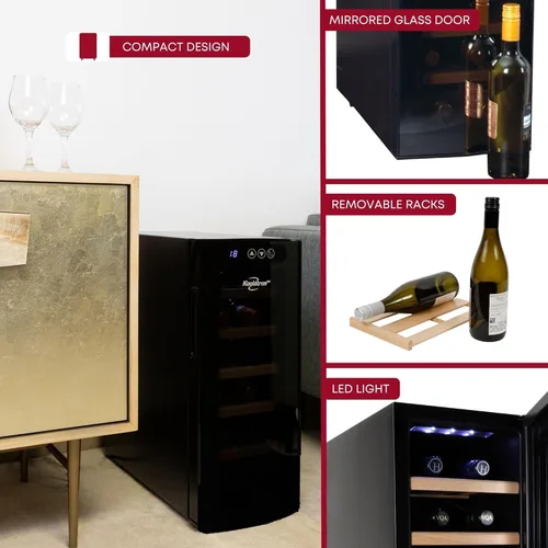 Vista 6 de Koolatron Refrigerador de vino de 12 botellas, enfriador de vino independiente con puerta de vidrio, 1.2 pies cúbicos, refrigerador de latas