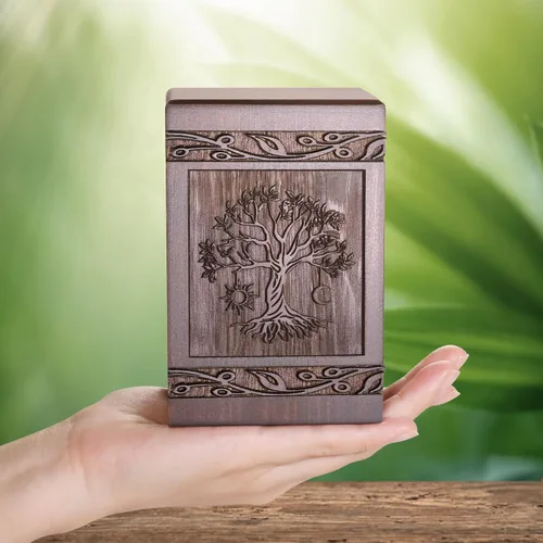 Urnas de Cremación para Cenizas Humanas Adultas Masculinas y Femeninas, Caja de Urnas de Árbol de la Vida de Madera y Ataúd para Cenizas Hombres