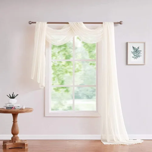 Vista 6 de 1 par de cortinas o bufanda de color transparente Warm Home Designs de calidad Cada panel de la ventana es 56 pulgadas X 84 pulgadas y la bufanda es
