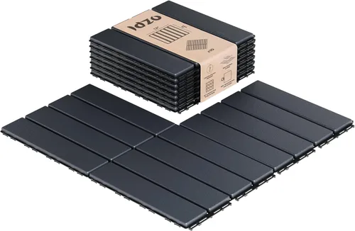 Vista 6 de IDZO Baldosas entrelazadas para terraza de 9.6 pies cuadrados - 10 piezas de baldosas de madera de acacia impermeables, baldosas para piso